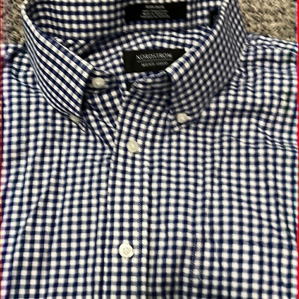 Nordstrom button up mens shirt - Blue gingham check - 16.5